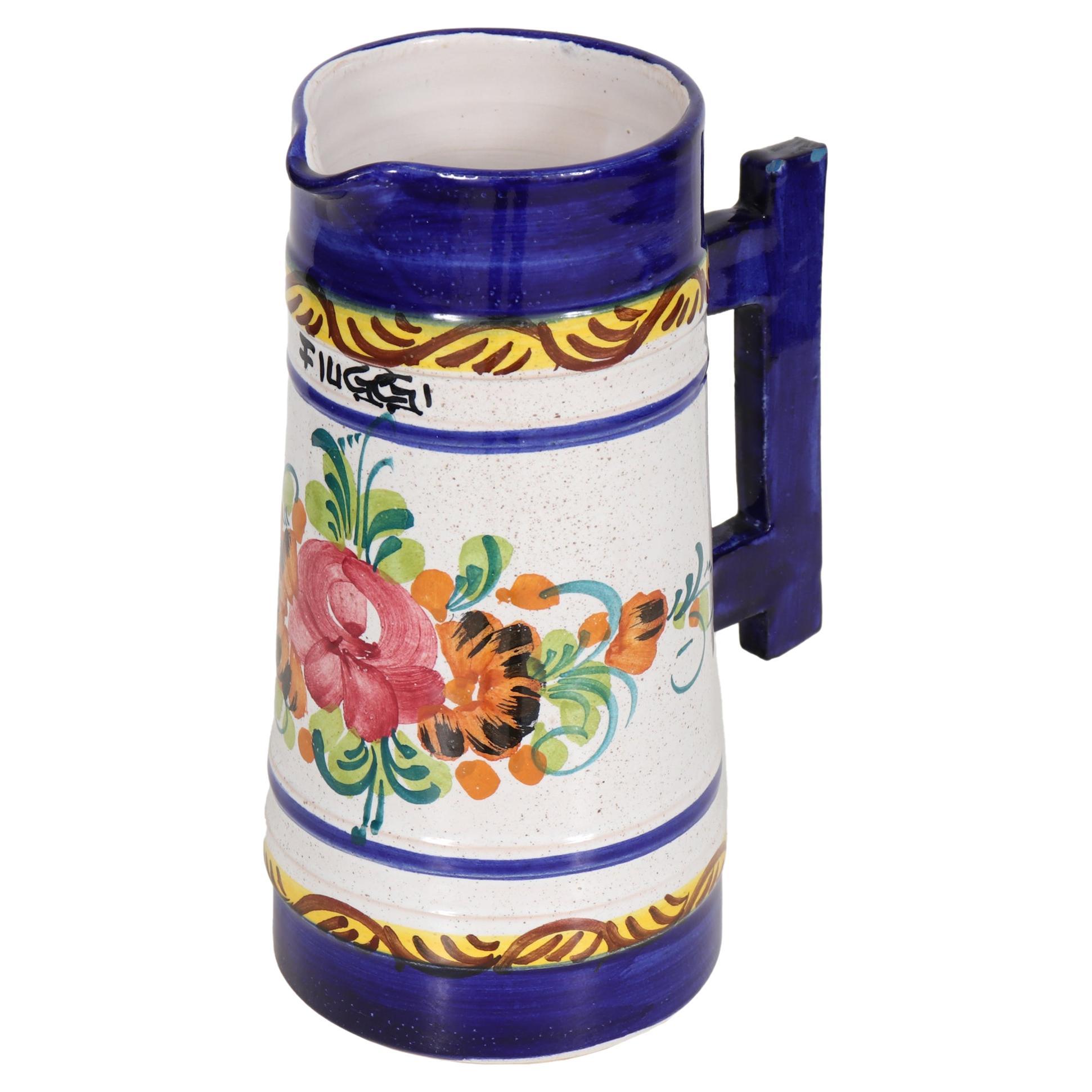 Italian Hand Painted Ceramic Pitcher For Sale