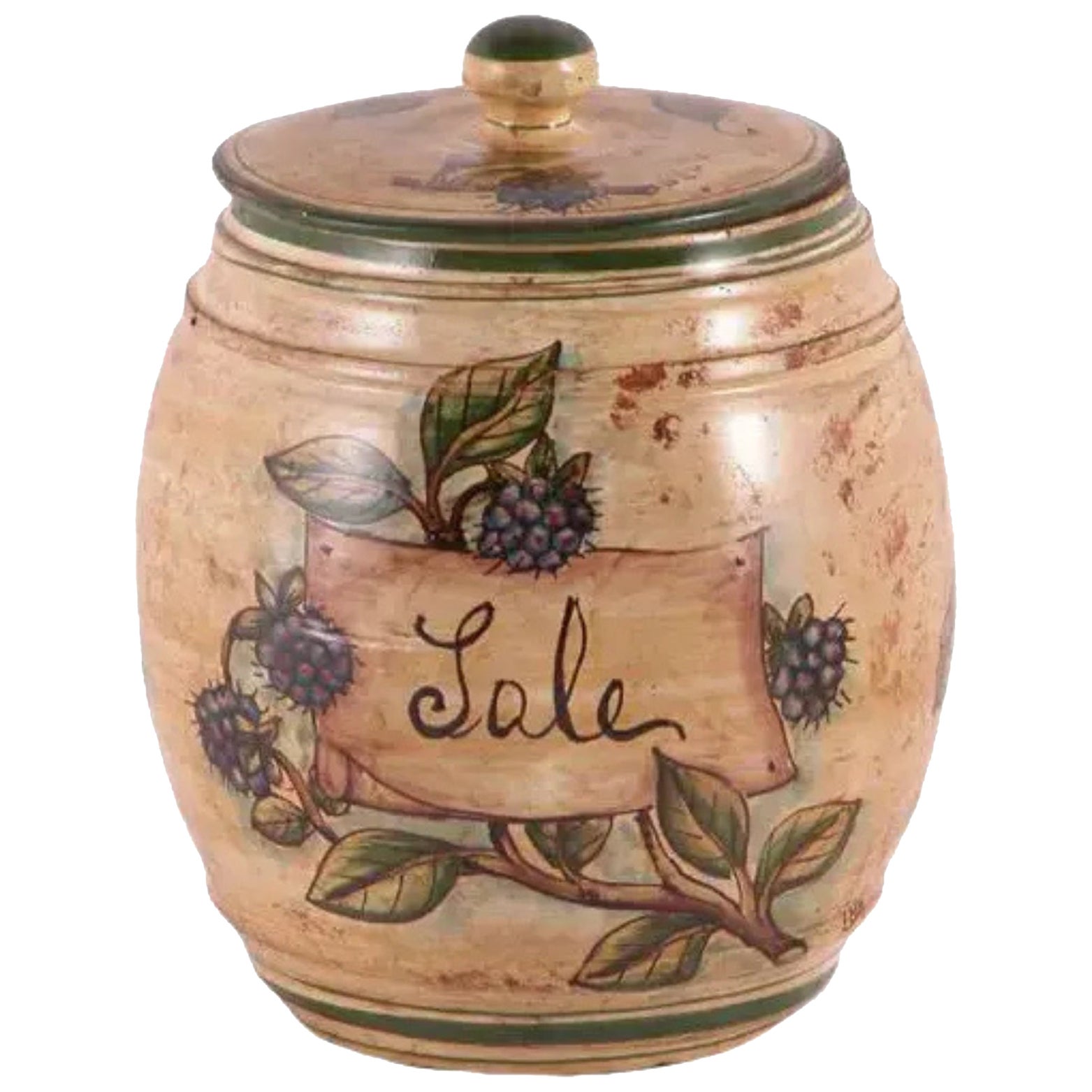 Vintage Italian Hand-Painted Blueberry Ceramic Canister For Sale