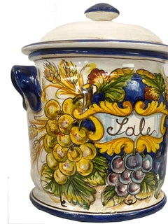 Italian Hand-Painted Ceramic Sale Canister with Grapes, Kitchen Decor