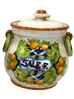 Italian Hand-Painted Ceramic Salvia Canister  Vintage Apothecary Storage Jar