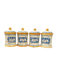 Italian Hand-Painted Ceramic Salvia (Sage) Canister Apothecary Storage Jar Decor