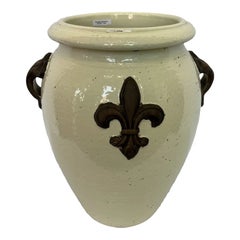 Italian Hand-Painted Ceramic Urn with Two Handles, Mediterranean Decorative Art