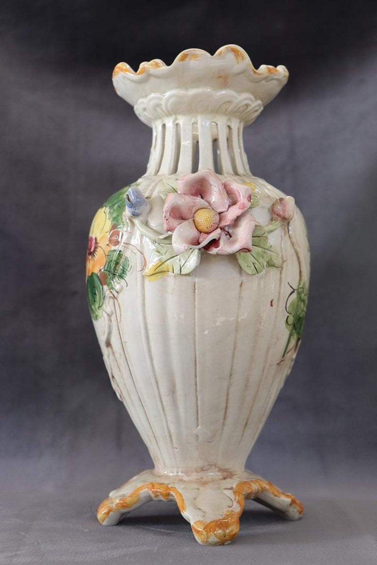 Italian Hand Painted Ceramic Vase by Bassano For Sale at 1stDibs