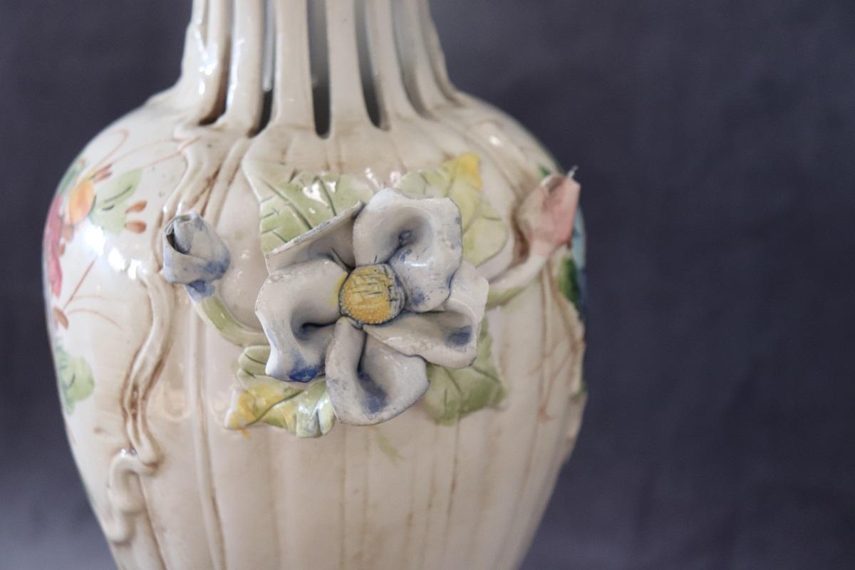 Late 20th Century Italian Hand Painted Ceramic Vase by Bassano For Sale