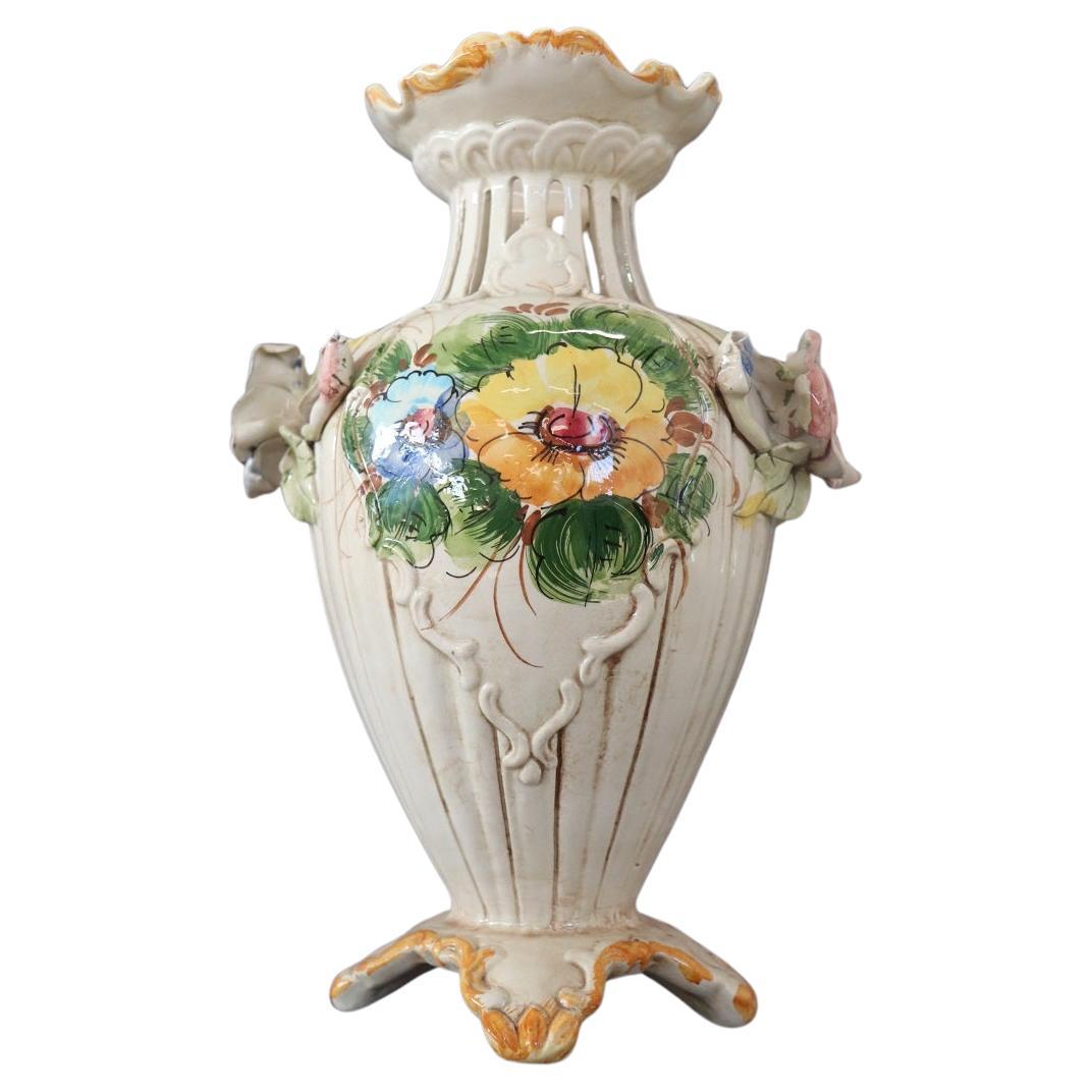 Italian Hand Painted Ceramic Vase by Bassano For Sale