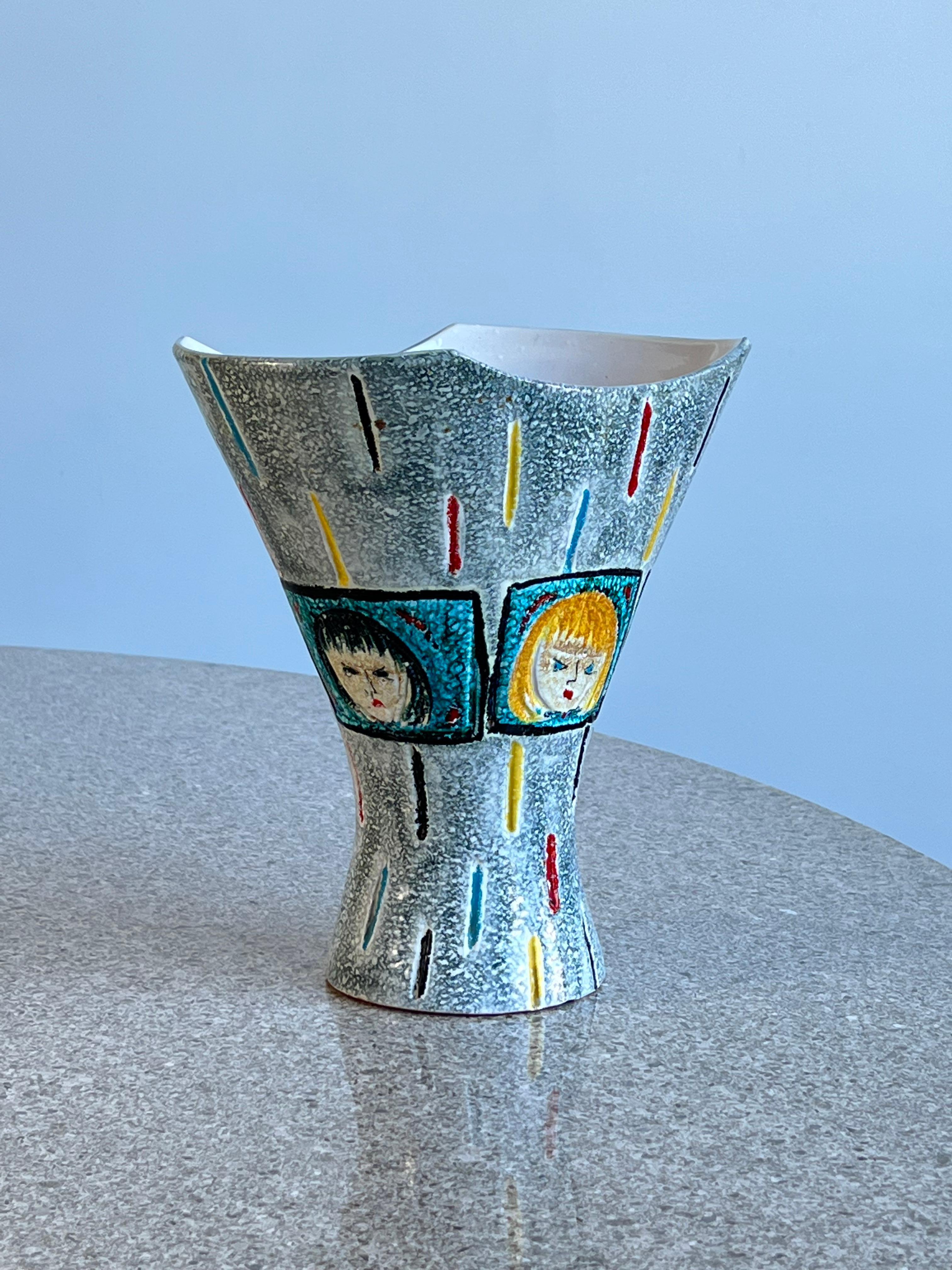 Mid-Century Modern Italian Hand Painted Ceramic Vase by Bica For Sale