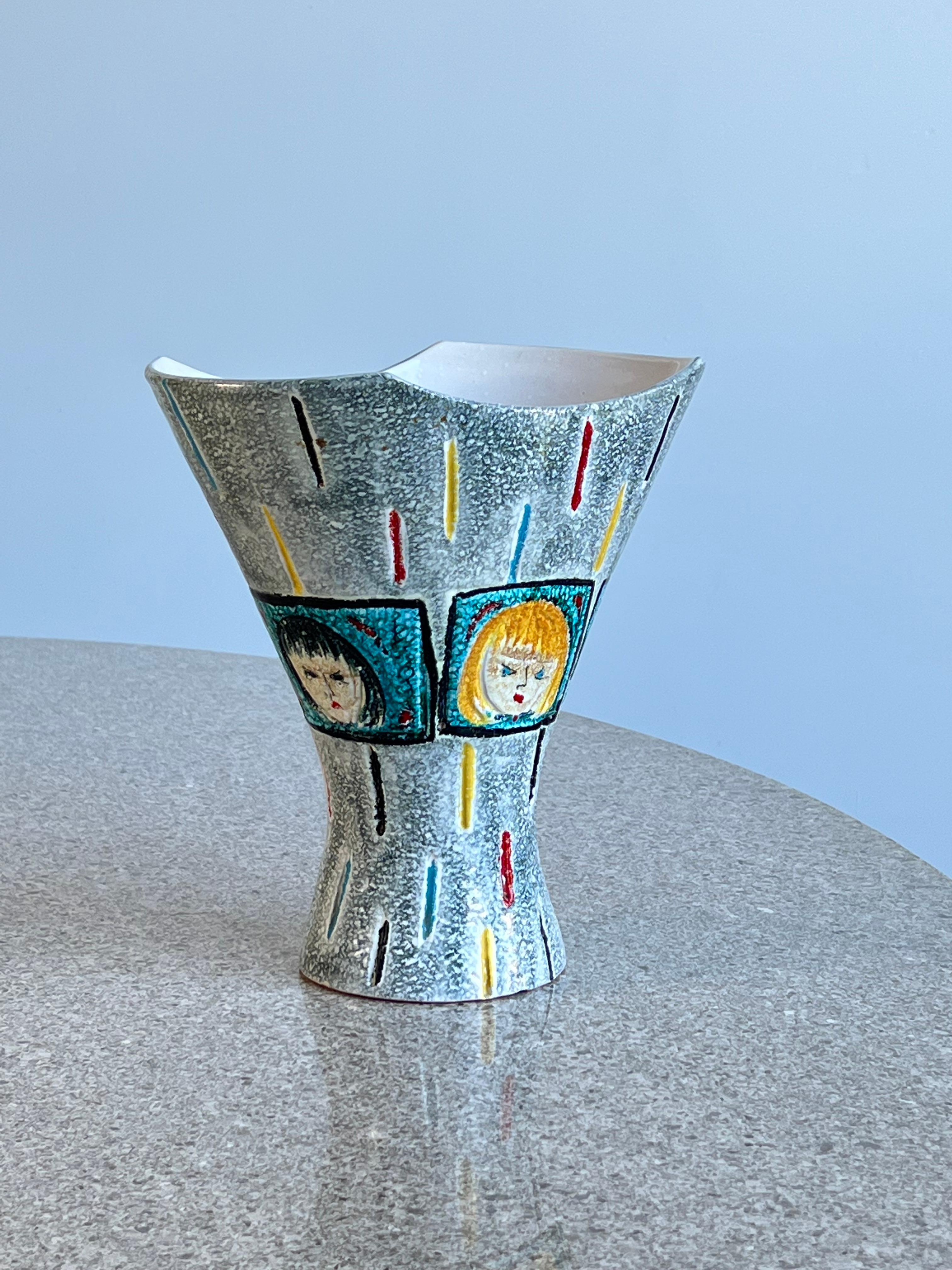 Hand-Painted Italian Hand Painted Ceramic Vase by Bica For Sale