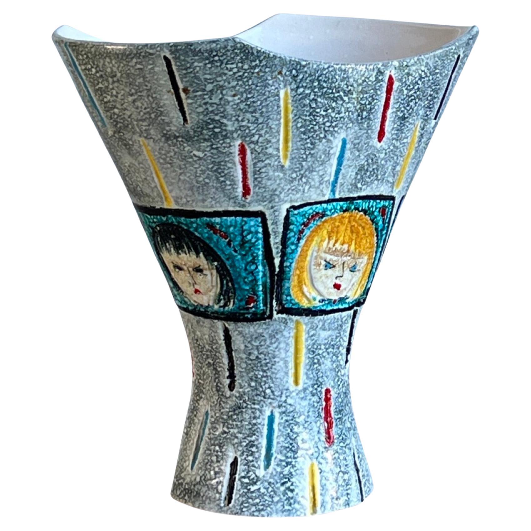 Italian Hand Painted Ceramic Vase by Bica