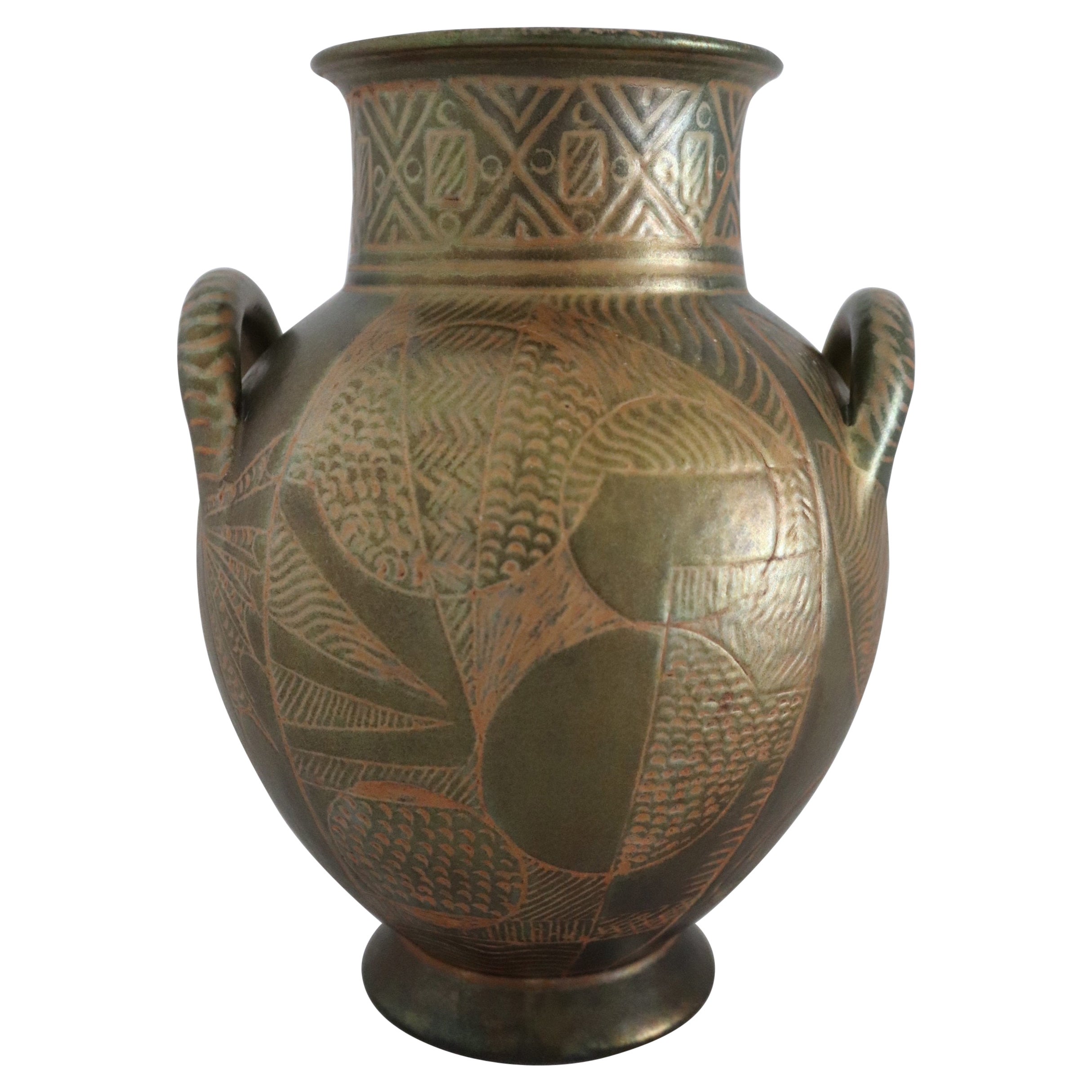 Vase italien en céramique peint à la main avec glaçure Lustro par Riccardo Gatti Faenza années 1950