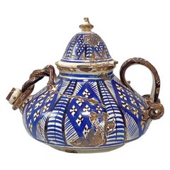 Italian Hand-Painted Ceramic Water Ewer, Decorative Artisan Pitcher Vase Urns ew