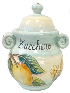 Italian Hand-Painted Ceramic Zucchero Canister, Vintage Kitchen Decor