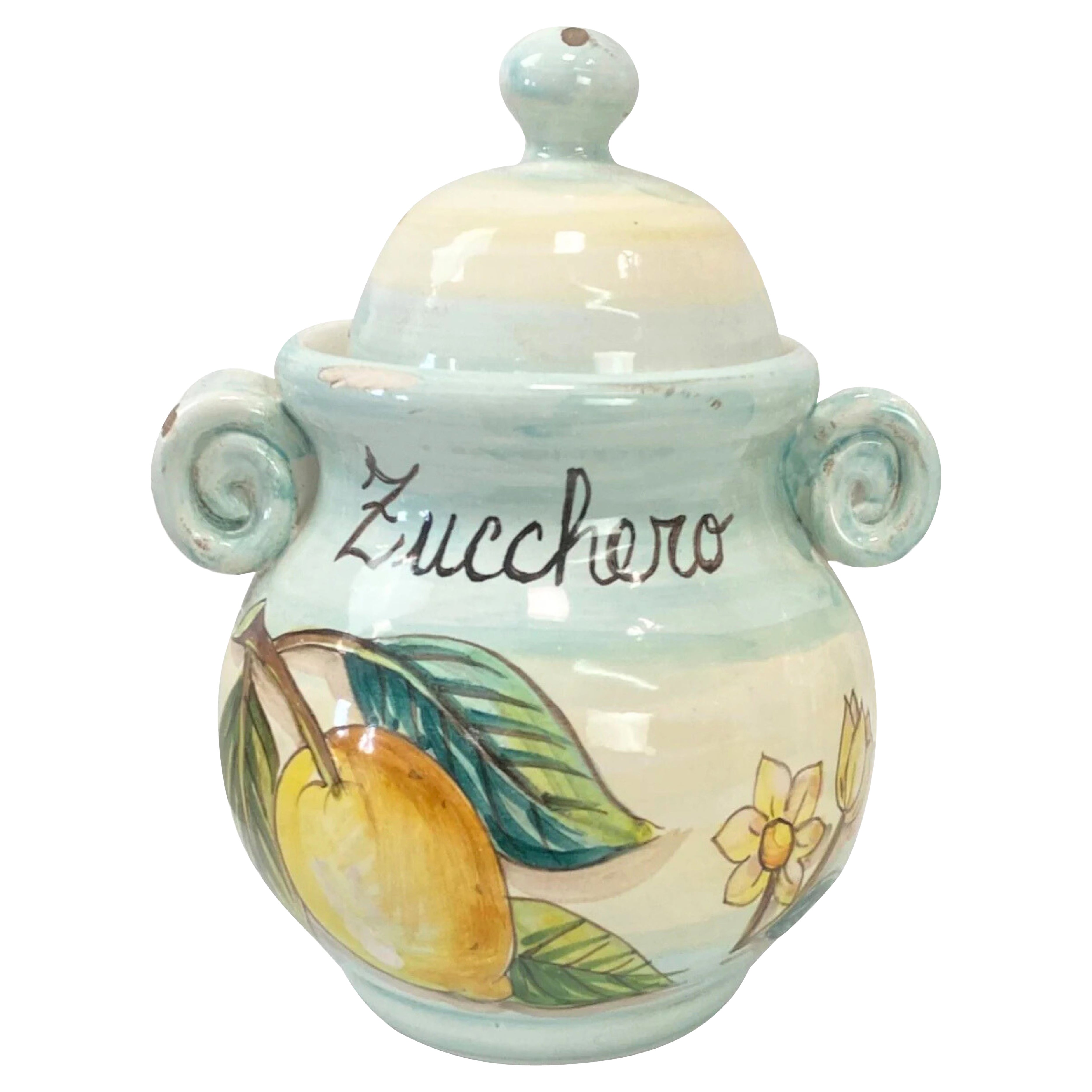 Italian Hand-Painted Ceramic Zucchero Canister, Vintage Kitchen Decor
