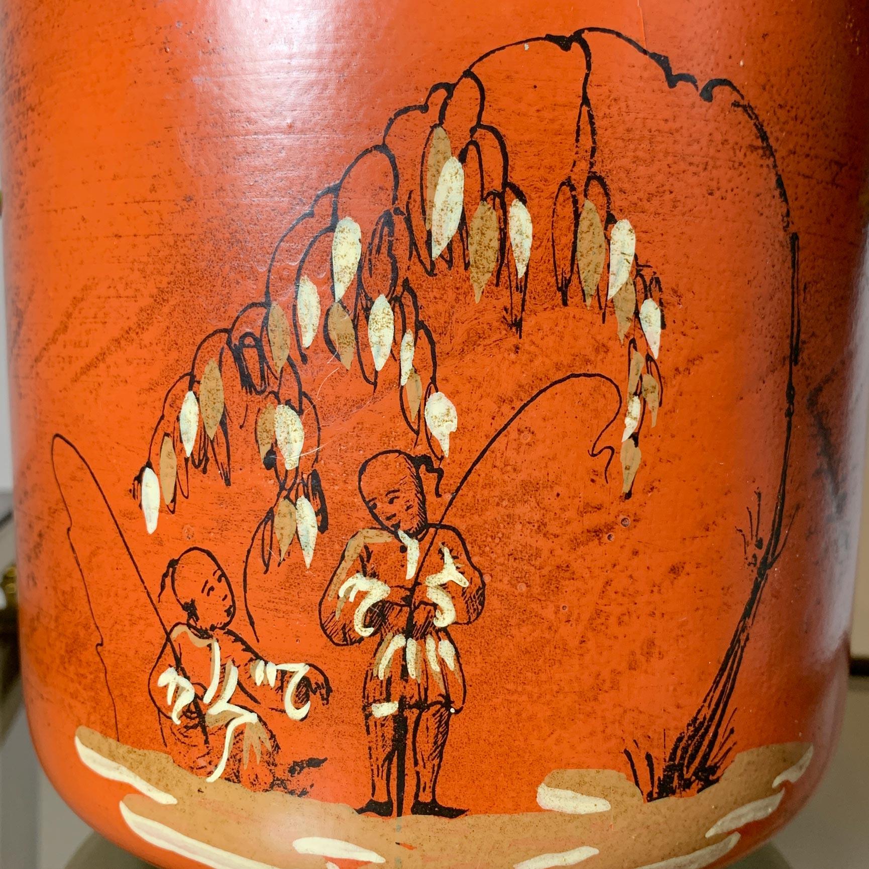 Fait main Seaux à glace italiens peints à la main en Chinoiserie rouge, années 1950 en vente