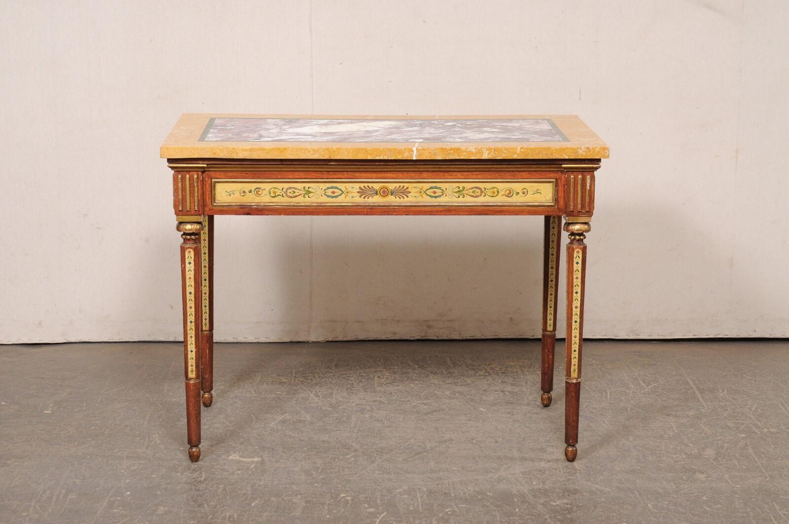 Italian Hand-Painted Console Table w/Inlay Marble Top in vendita 5
