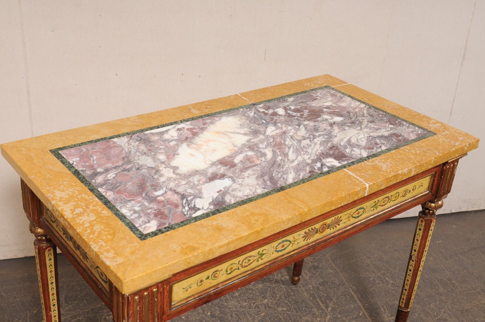 Italian Hand-Painted Console Table w/Inlay Marble Top In condizioni buone in vendita a Atlanta, GA
