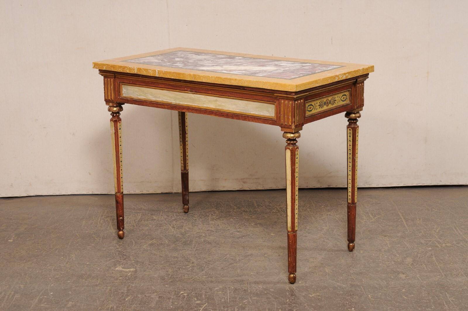 Marmo Italian Hand-Painted Console Table w/Inlay Marble Top in vendita