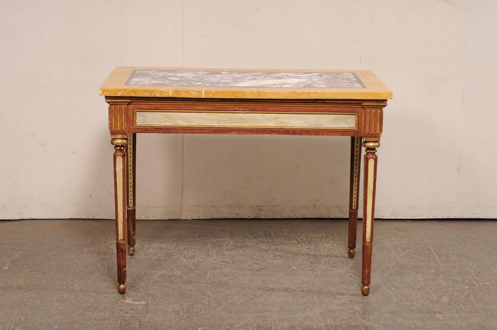 Italian Hand-Painted Console Table w/Inlay Marble Top in vendita 1