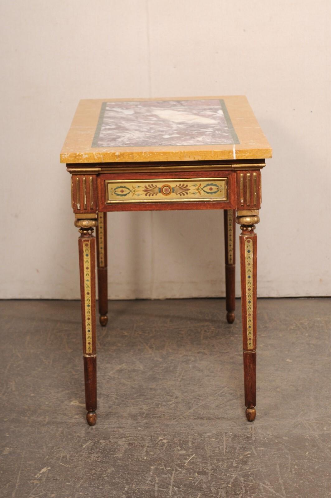 Italian Hand-Painted Console Table w/Inlay Marble Top in vendita 3
