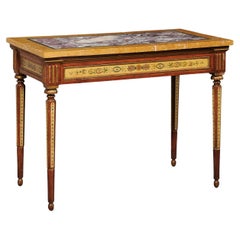 Italian Hand-Painted Console Table w/Inlay Marble Top