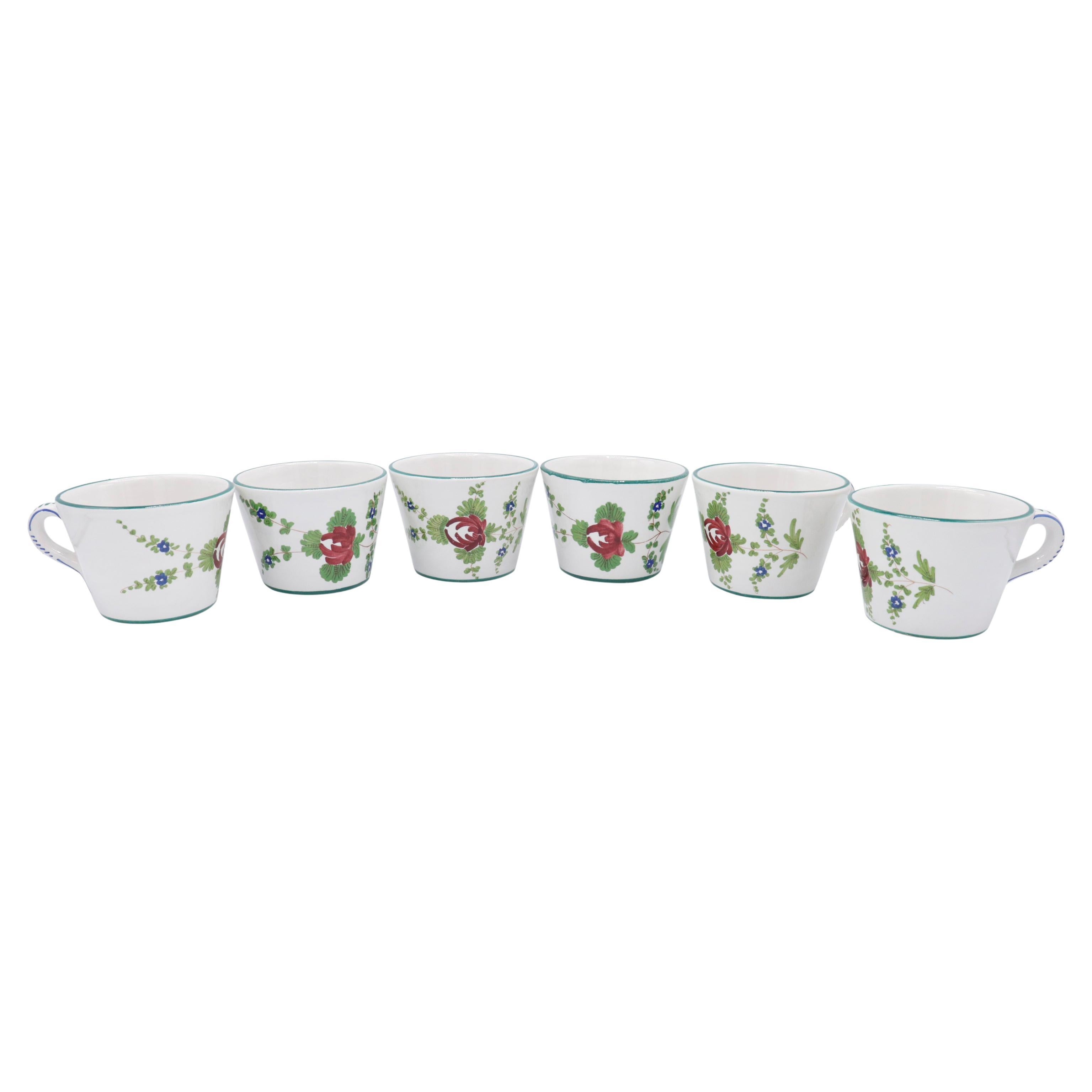 Italian Hand Painted Cups, Set of 6 For Sale