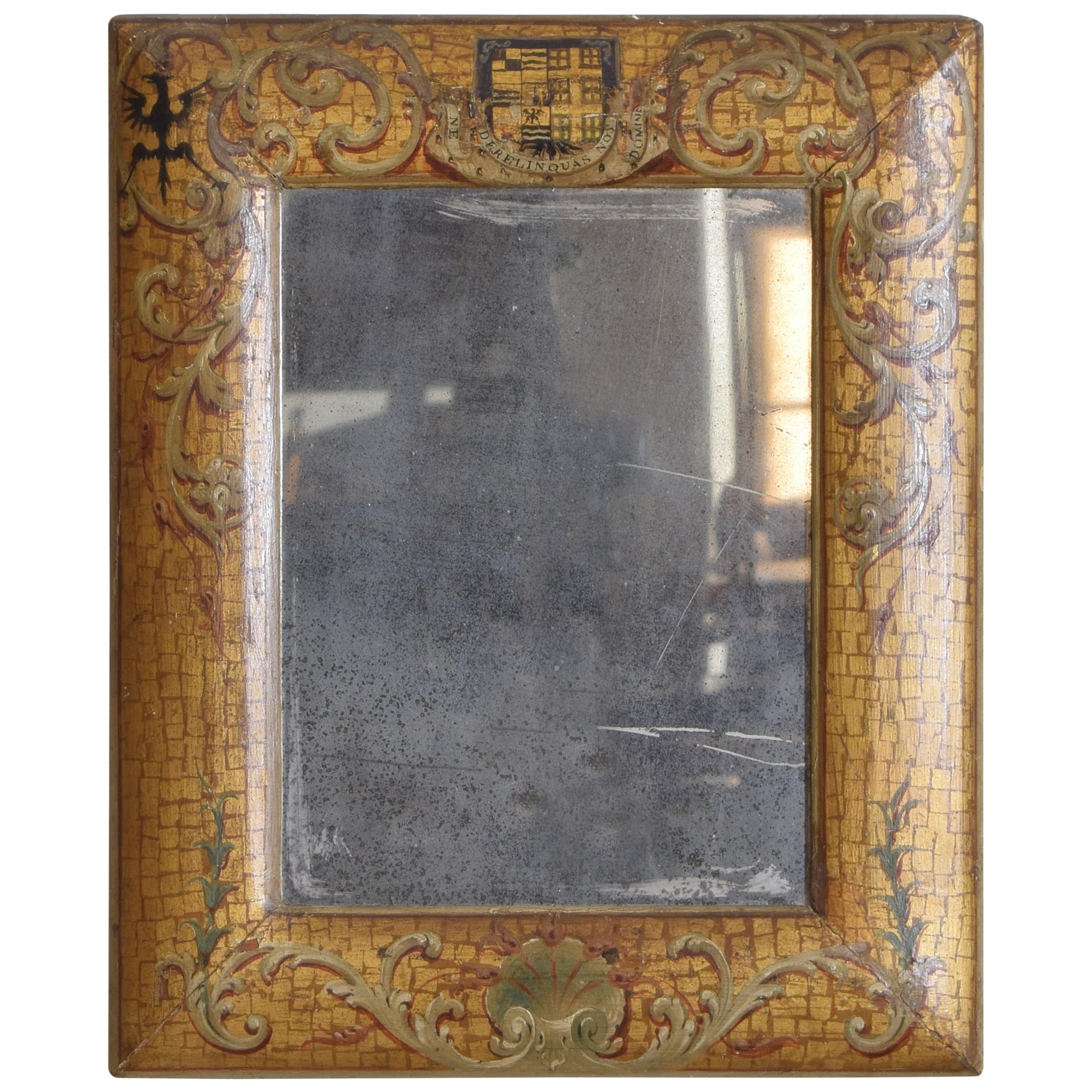 Miroir italien peint à la main en forme de coussin, seconde moitié du 19ème siècle