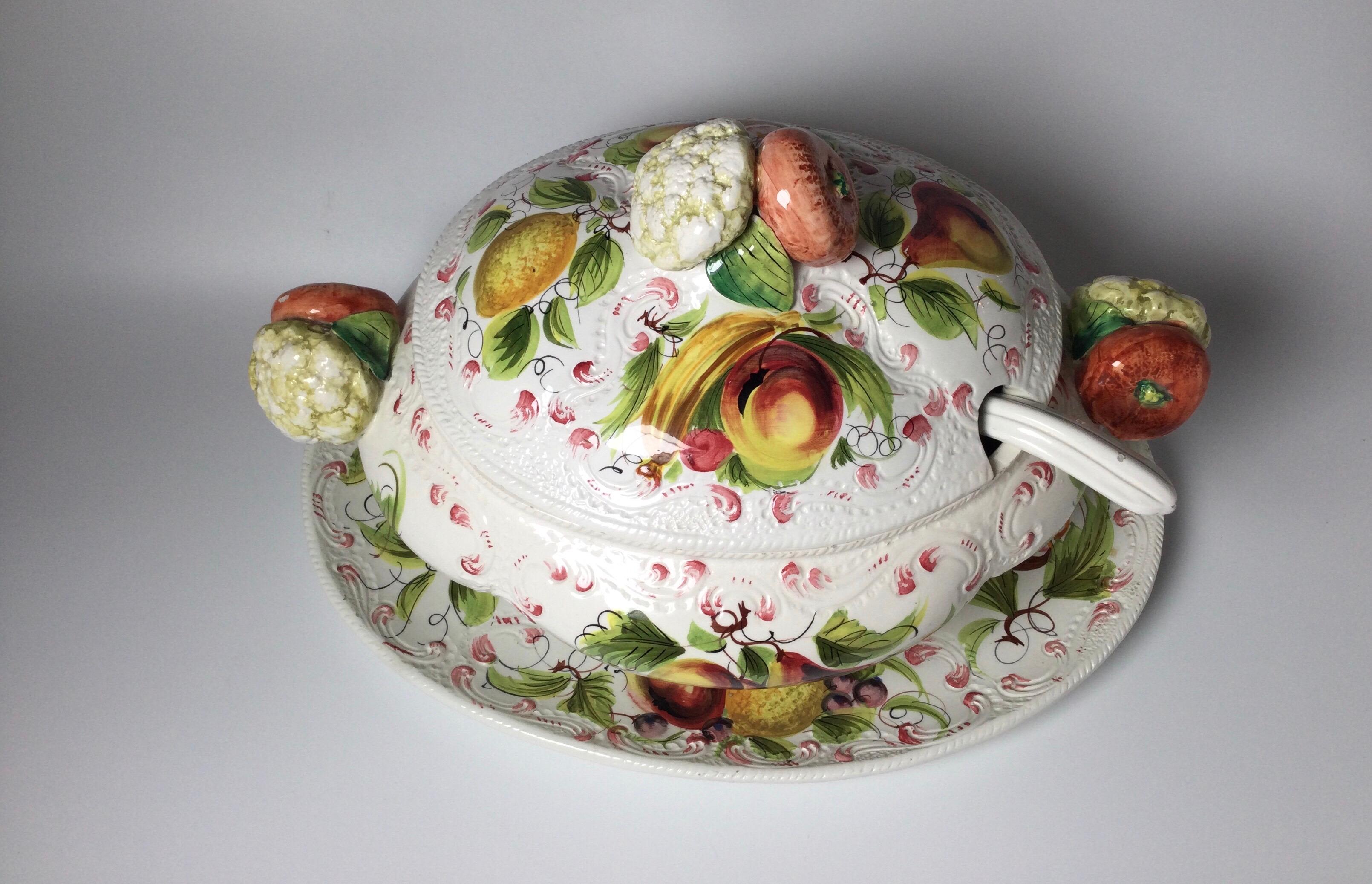 Hand-Painted Italian Hand Painted Faience Glazed Tureen
