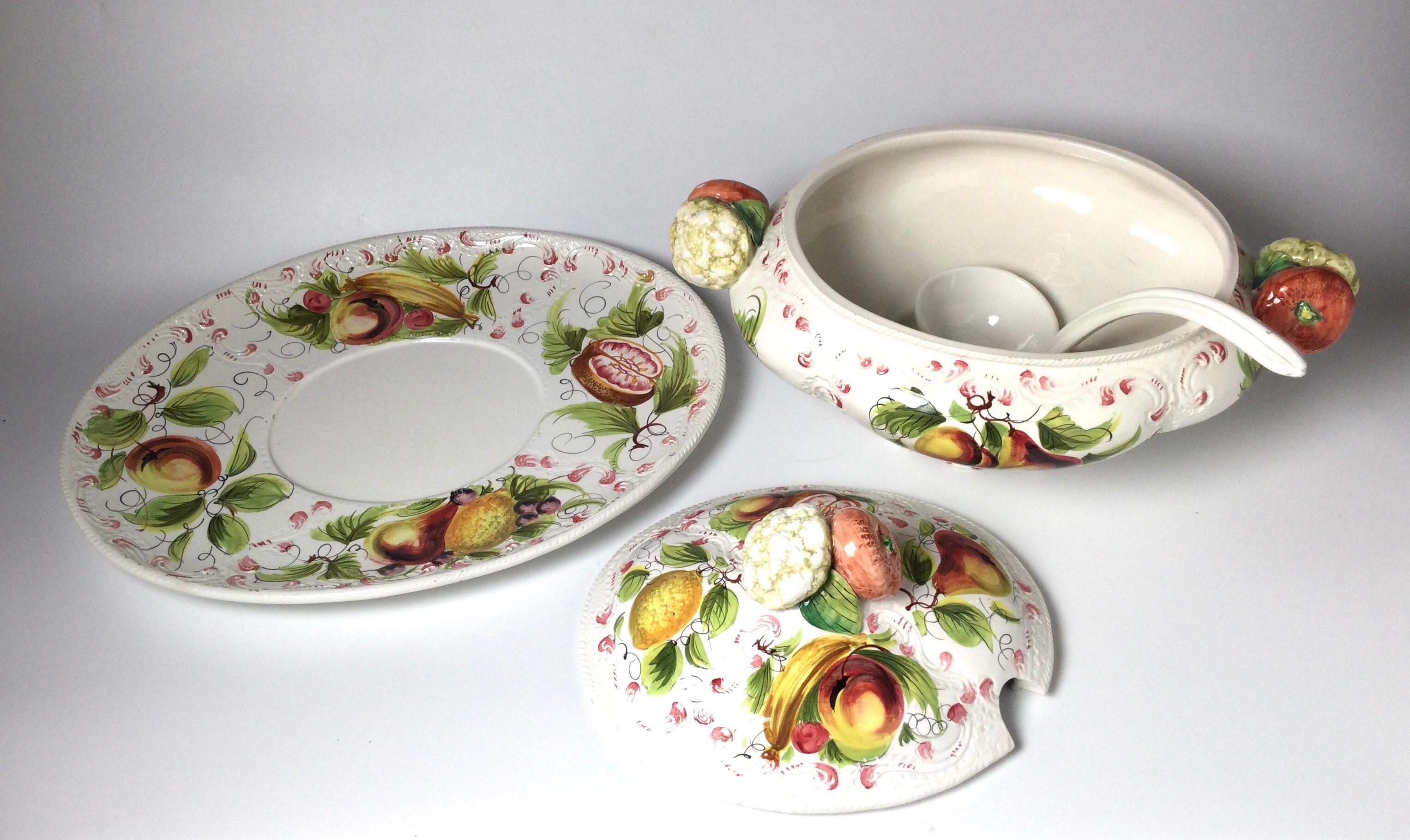 Ceramic Italian Hand Painted Faience Glazed Tureen