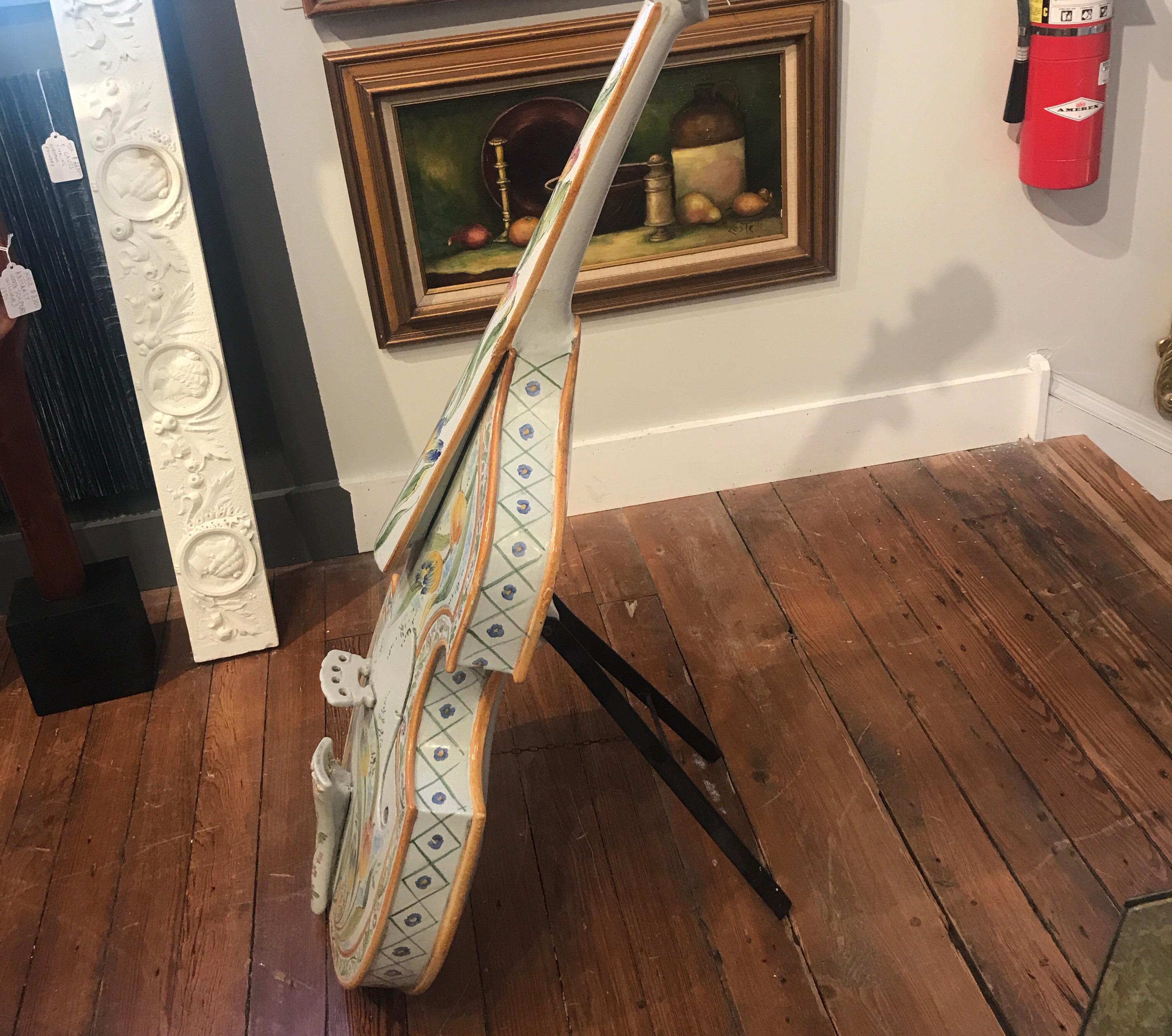 Italian Hand Painted Faince Pottery Cello In Good Condition In Lambertville, NJ