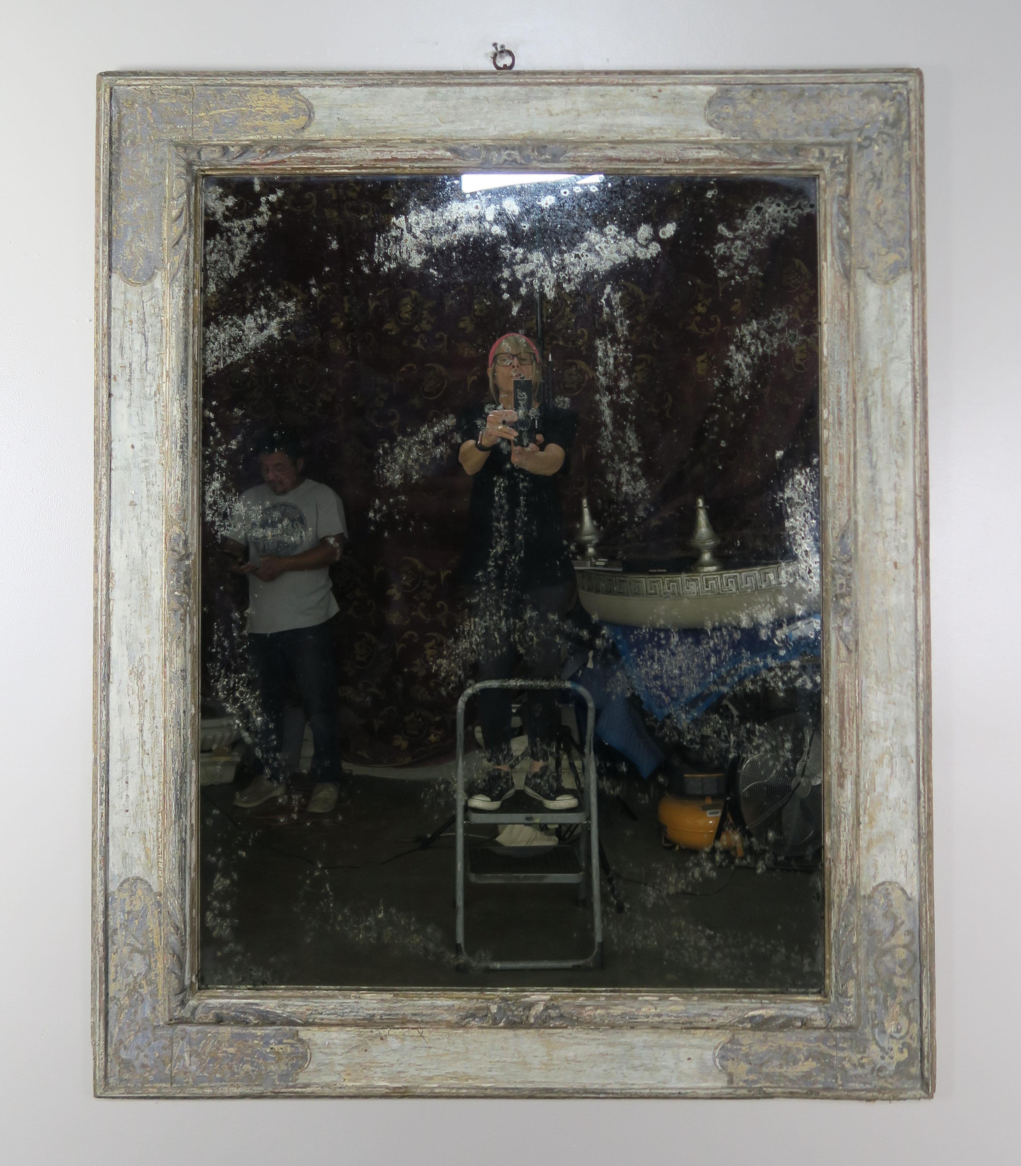 Italian Hand Painted Frame with Lightly Distressed Mirror Inset 4