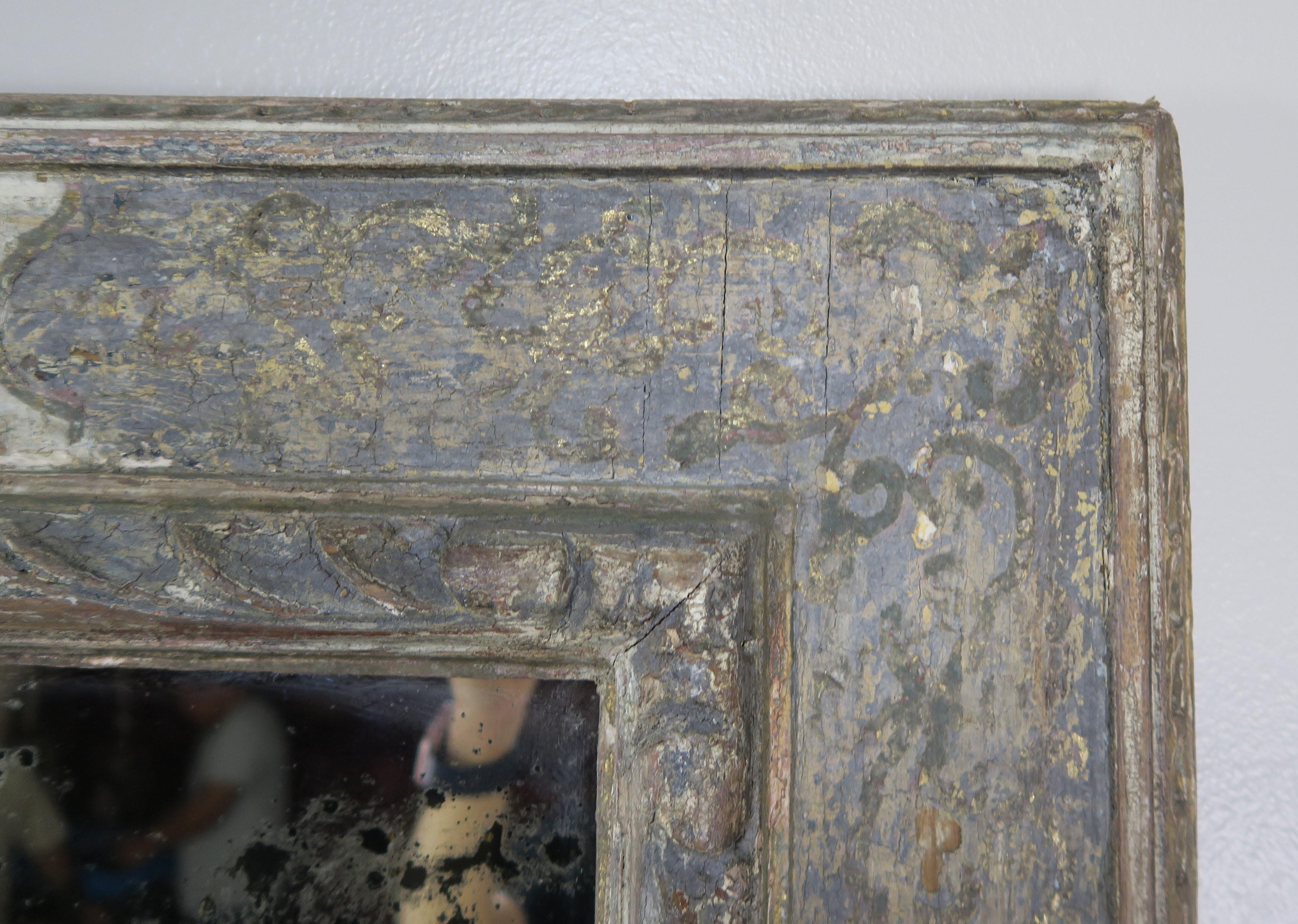 Italian Hand Painted Frame with Lightly Distressed Mirror Inset In Distressed Condition In Los Angeles, CA