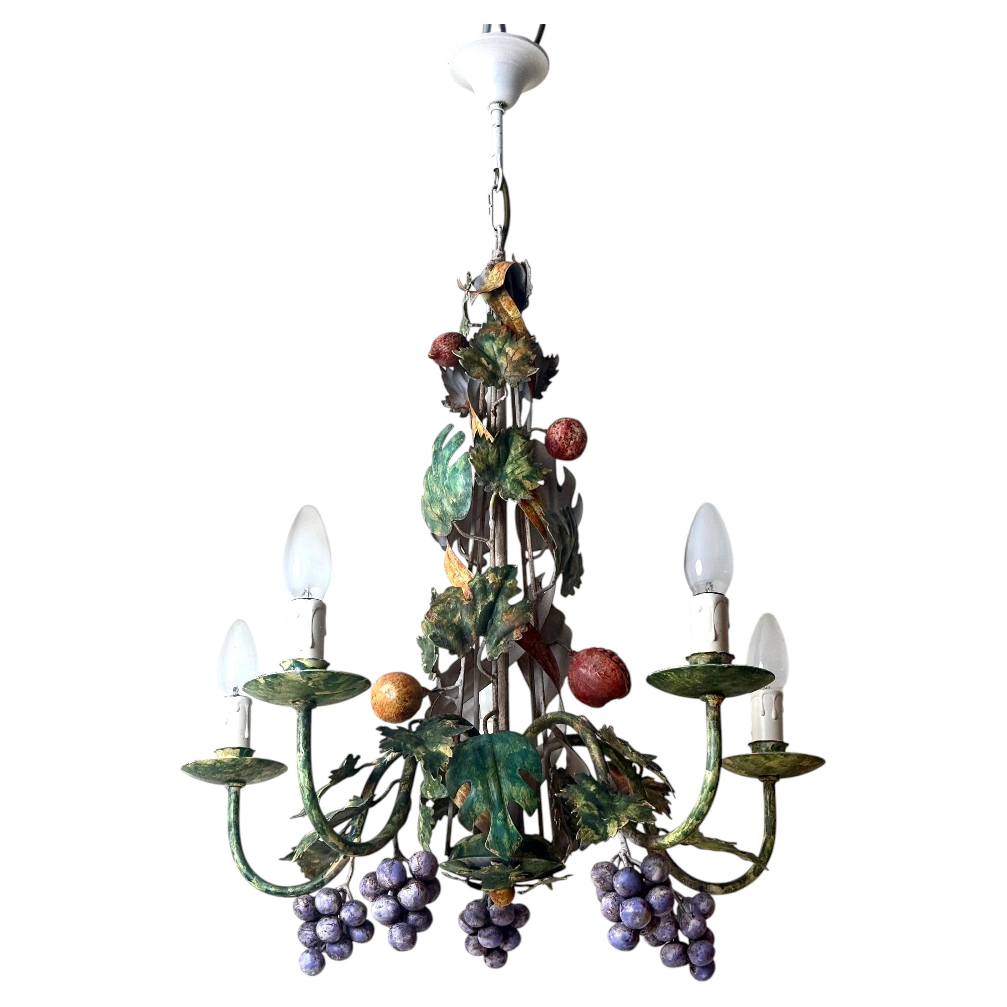 Italian Hand-Painted Fruit & Vine Chandelier with Pomegranates