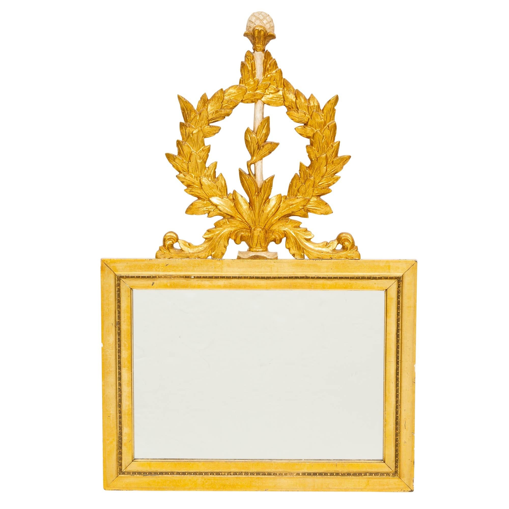 Italian Hand Painted Giltwood Frame Louis XVI Style Wall Mirror For Sale 4
