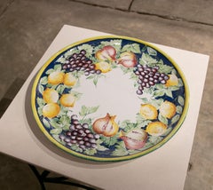 Italian Hand Painted Glazed Ceramic Dish with Fruits and Leaves