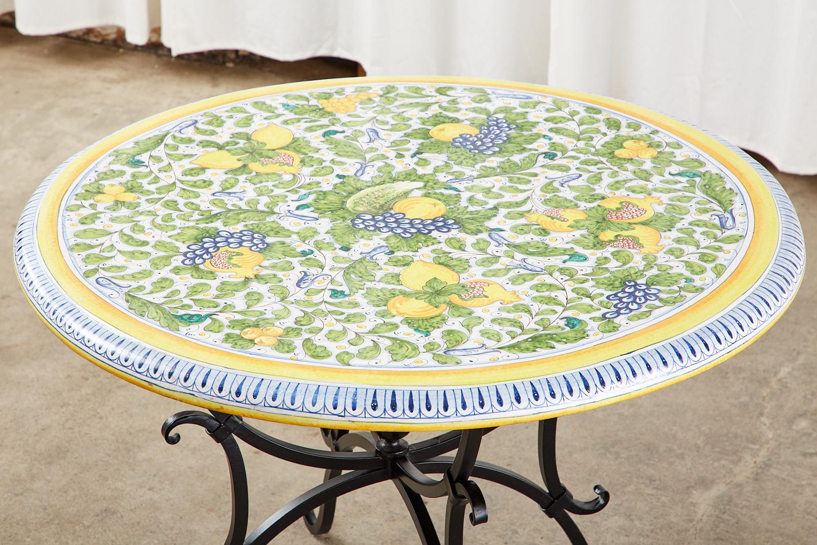 Italian Hand Painted Glazed Ceramic Top Garden Dining Table In Good Condition In Rio Vista, CA