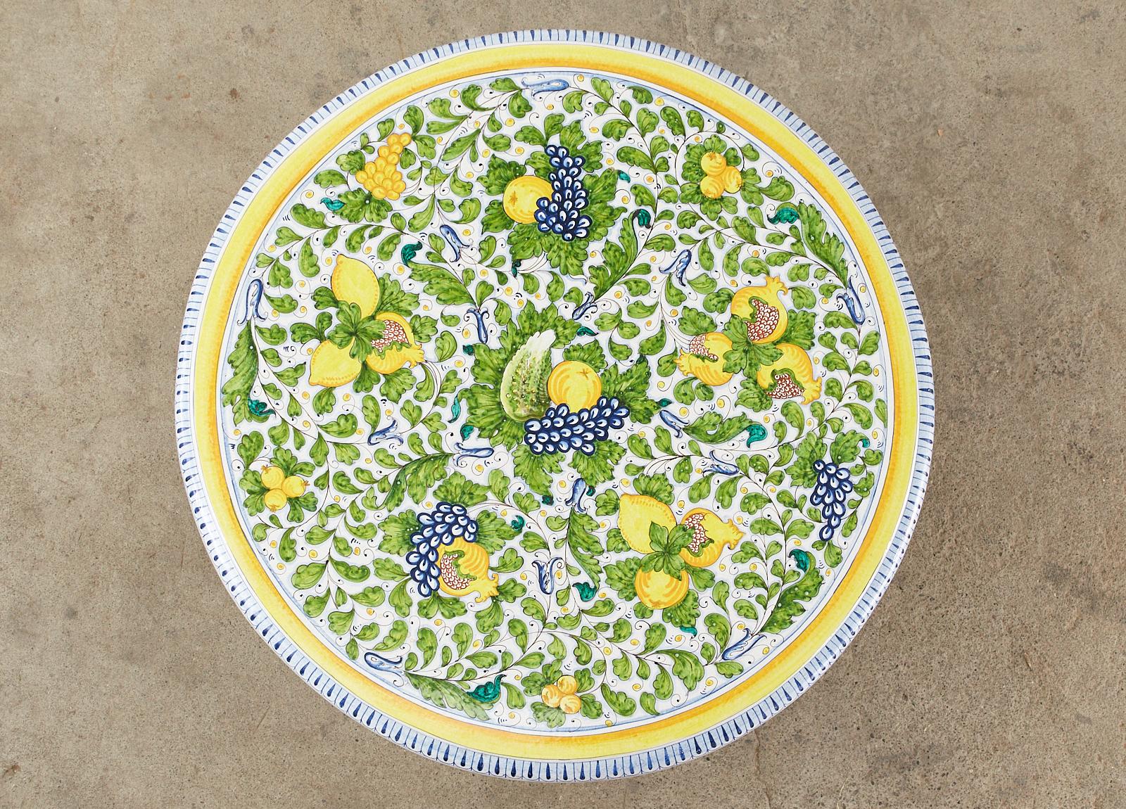 20th Century Italian Hand Painted Glazed Ceramic Top Garden Dining Table
