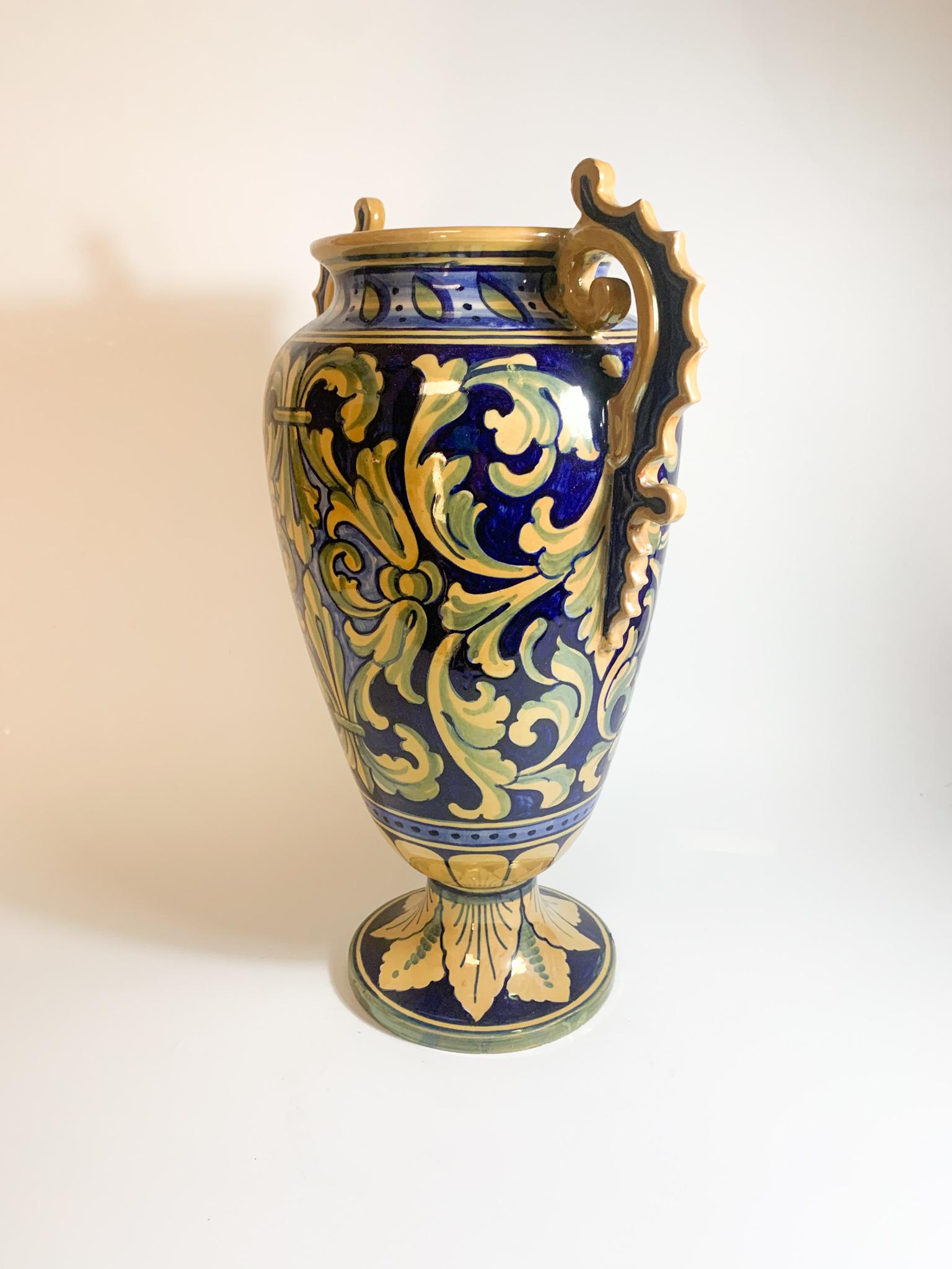 Italian Hand Painted Iridescent Ceramic Vase By Gualdo Tadino From The 