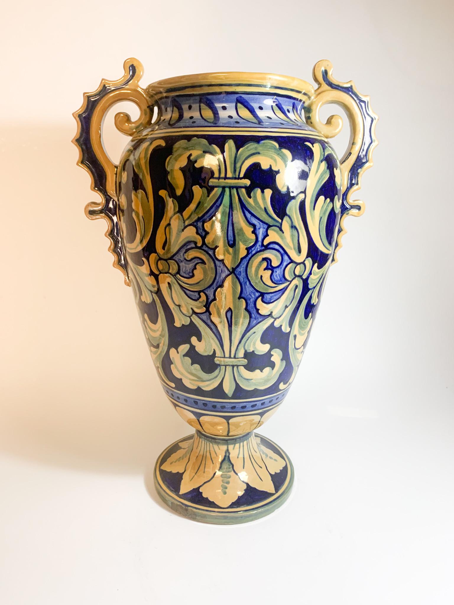 Mid-20th Century Italian Hand Painted Iridescent Ceramic Vase by Gualdo Tadino from the 1950s For Sale
