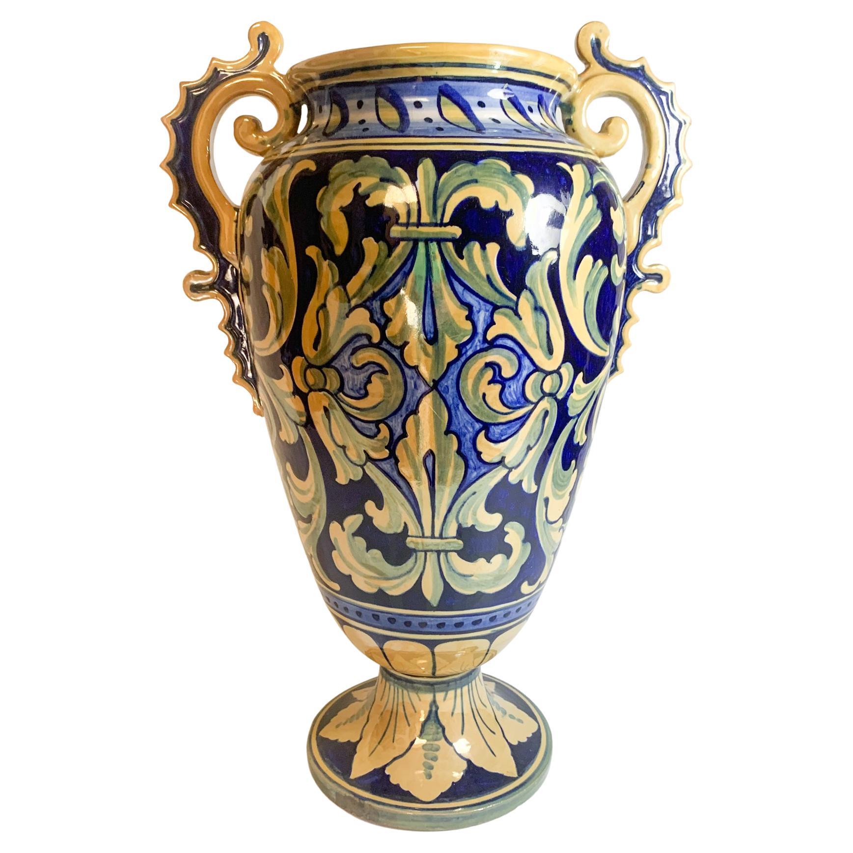 Italian Hand Painted Iridescent Ceramic Vase By Gualdo Tadino From The 