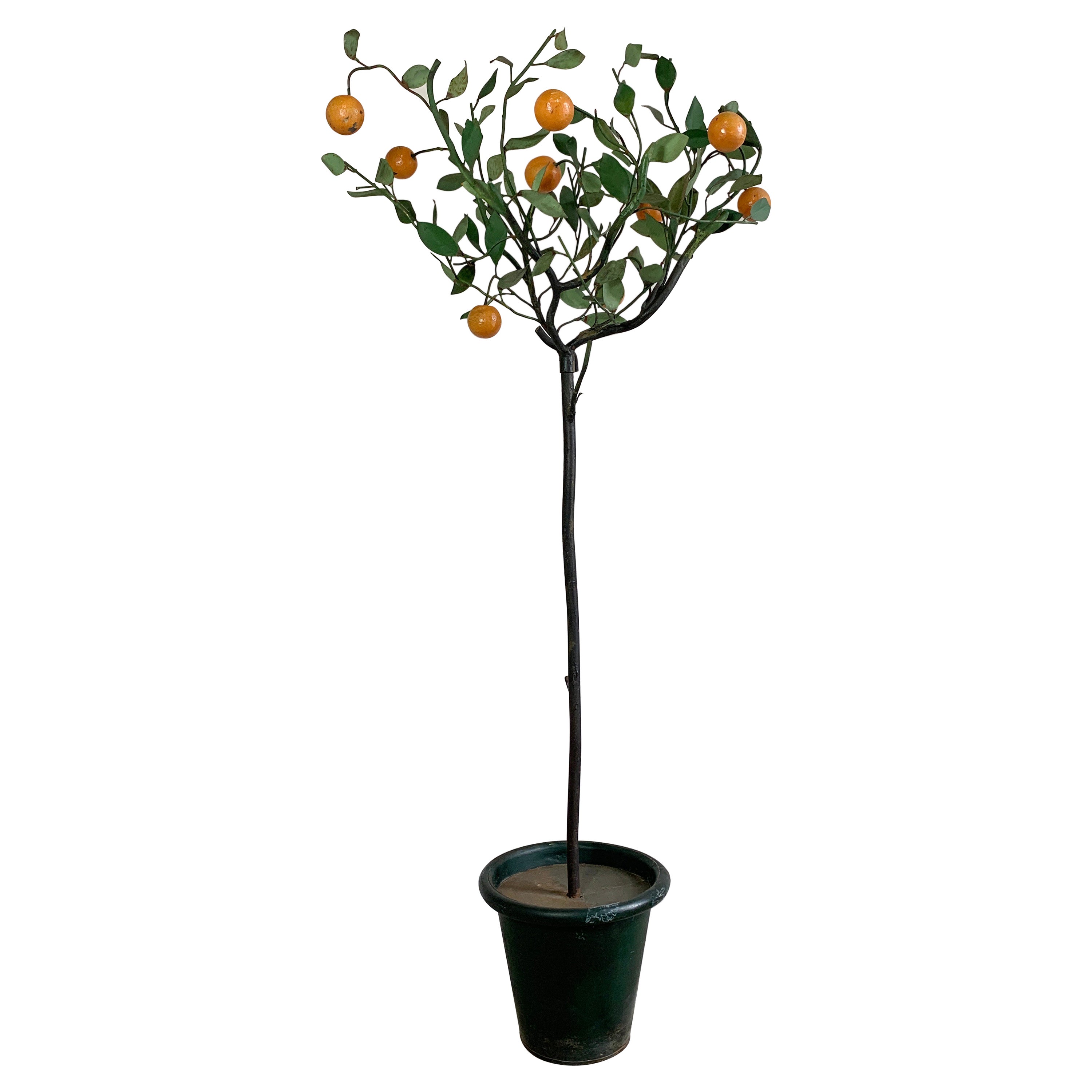 Italian Hand Painted Iron Tole Orange Tree, 1950’s