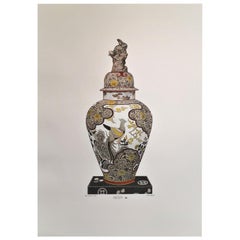 Italienische handbemalte japanische Vase „HIZEN“ mit japanischem Druck