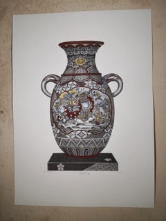Stampa italiana del vaso giapponese "KAGA" dipinto a mano