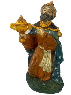 Italian Hand-Painted Kneeling King Ceramic Figurine, Traditional Decorative Art