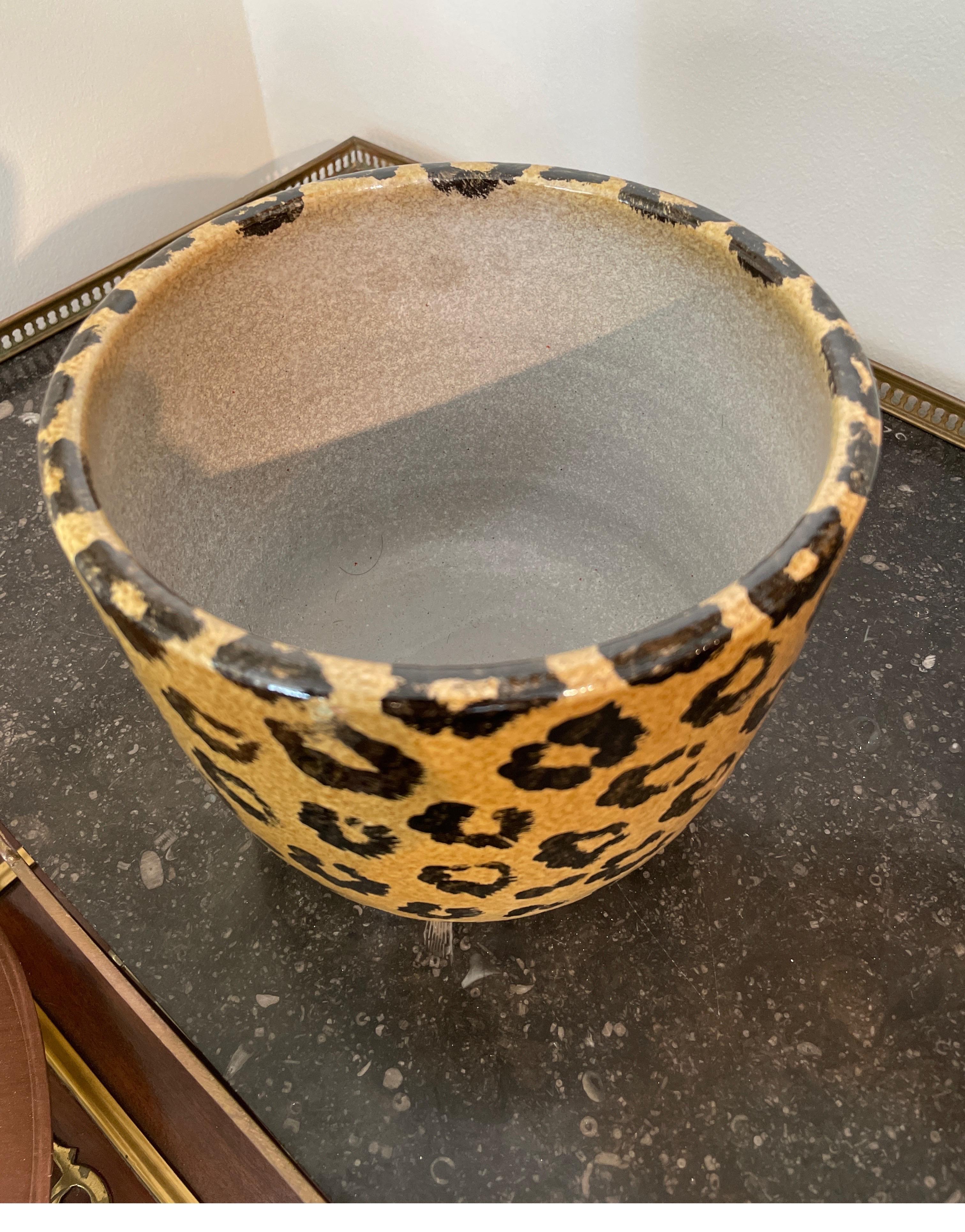 Italian Hand Painted Leopard Cache Pot In Good Condition In West Palm Beach, FL