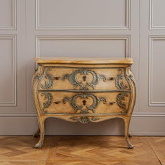 Italian Hand Painted Louis XV Style Bombe Chest, Circa Mid 1900's
