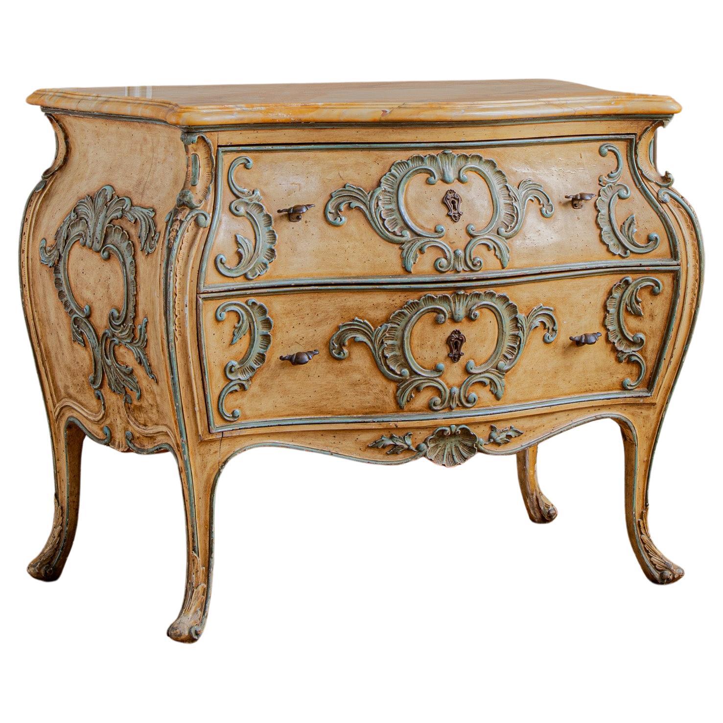 Italian Hand Painted Louis XV Style Bombe Chest, Circa Mid 1900's  For Sale