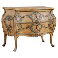 Used Italian Hand Painted Louis XV Style Bombe Chest, Circa Mid 1900's 