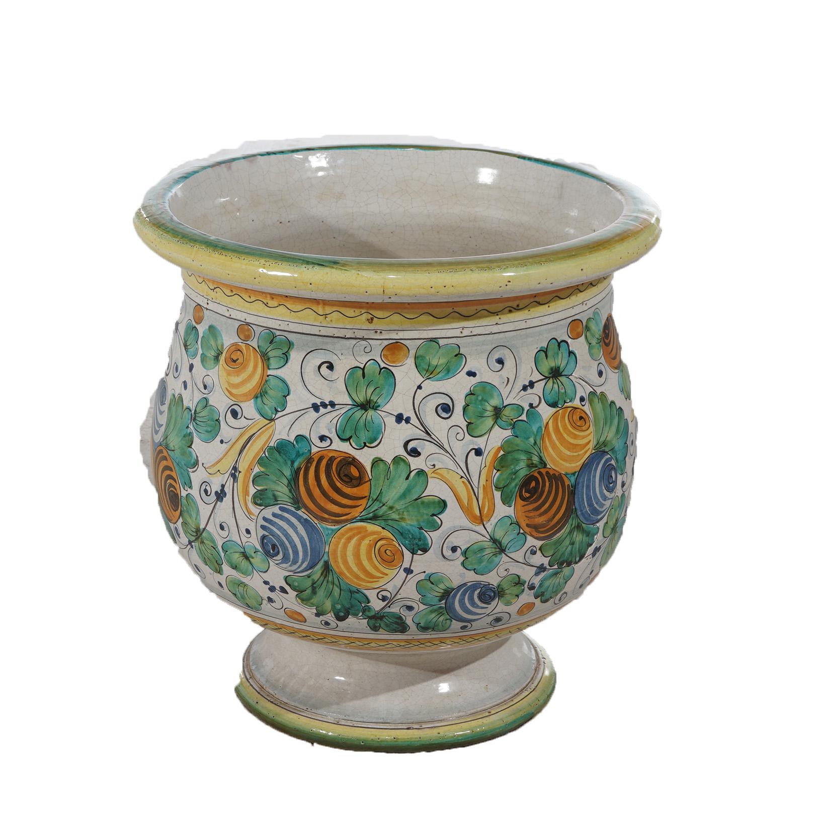 Italian Hand Painted Majolica Terracotta Pottery Floor Vase 20th C In Good Condition For Sale In Big Flats, NY
