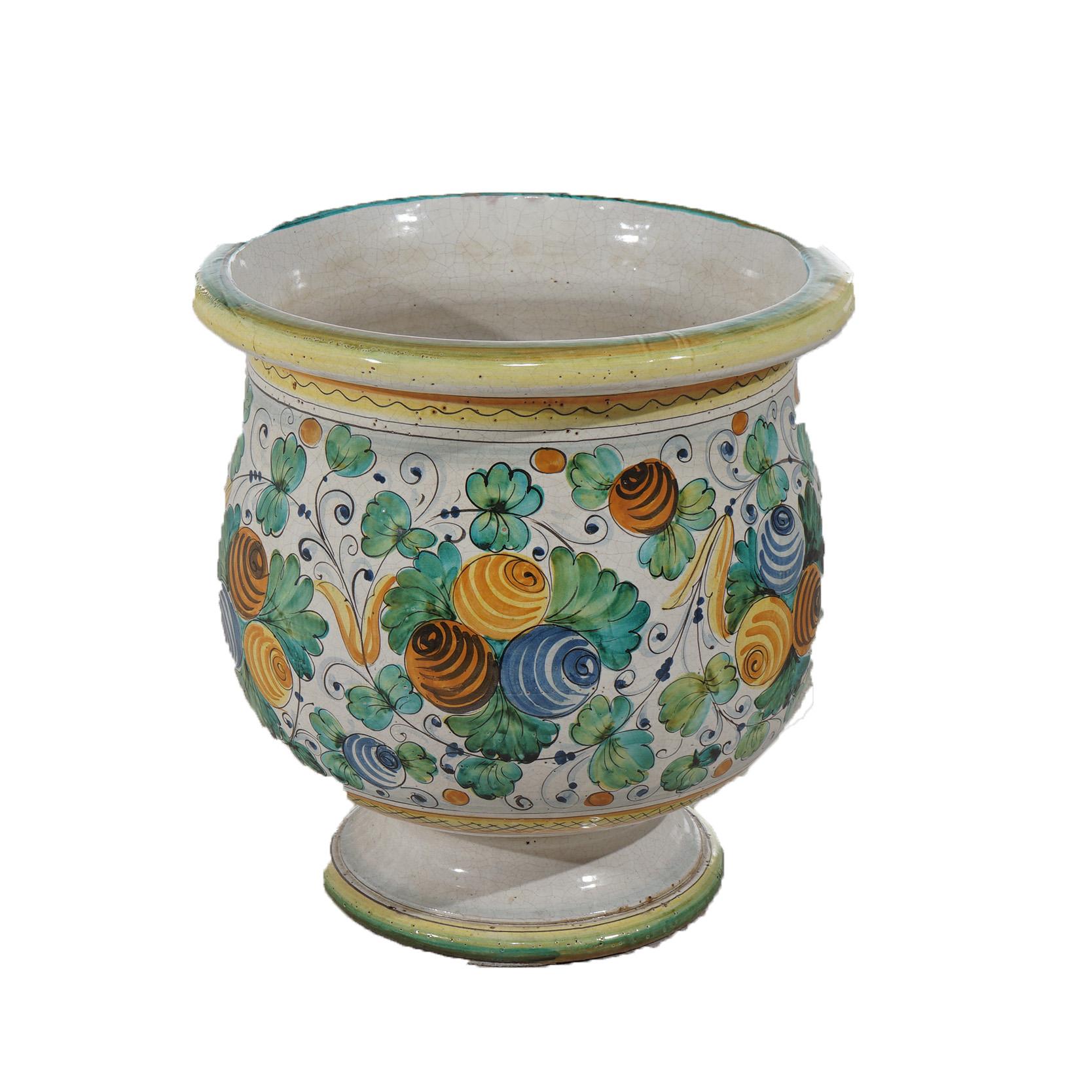 Italian Hand Painted Majolica Terracotta Pottery Floor Vase 20th C In Good Condition In Big Flats, NY