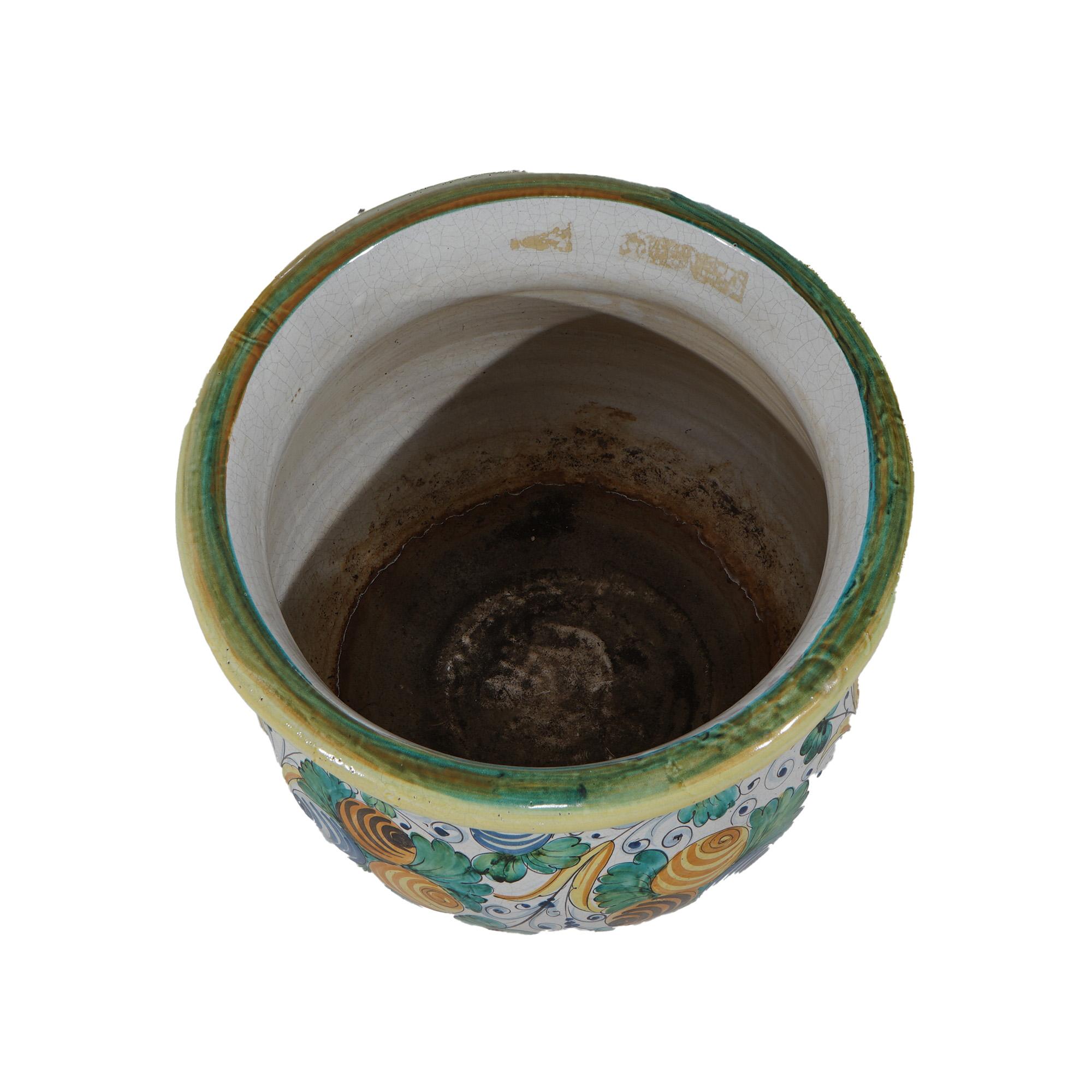 Italian Hand Painted Majolica Terracotta Pottery Floor Vase 20th C For Sale 1