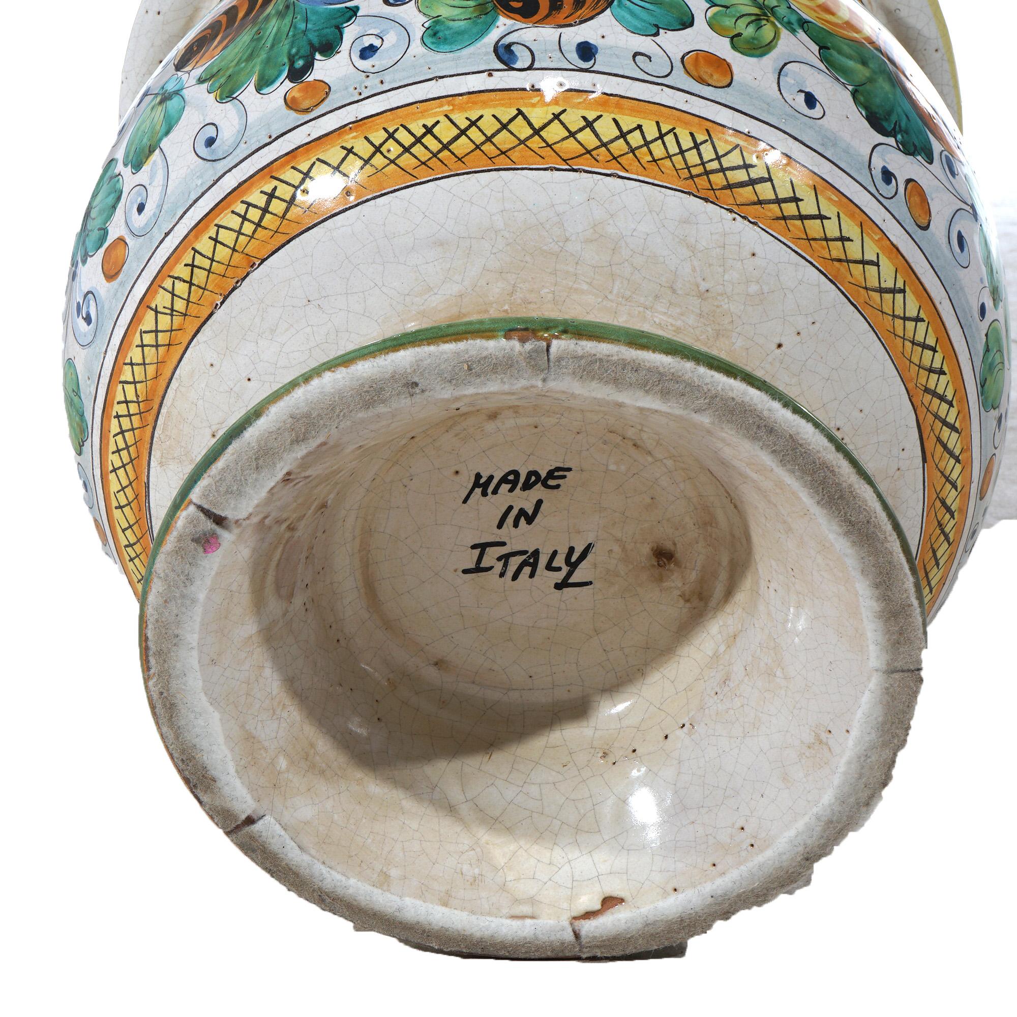 Italian Hand Painted Majolica Terracotta Pottery Floor Vase 20th C en vente 1